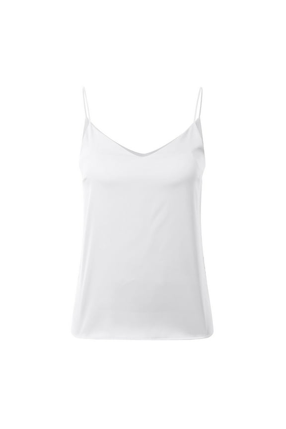 Womens Ice Silk Tank Tops with Built in Bras V Neck Spaghetti Straps Sleeveless Soft Camisole Tops Summer Cropped Tanks White, Size S