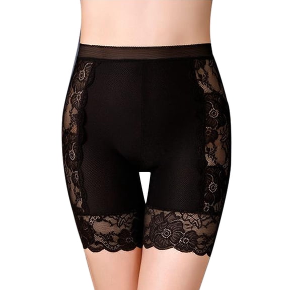Womens Ice Silk Traceless Lace Shorts Panties Under Dress High Waist Tummy-Control Underwear