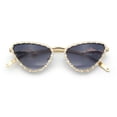 thumbnail image 1 of Womens Iced Out Bling Rhinestone Cat Eye Metal Rim Star Arm Sunglasses Gold - Smoke, 1 of 8