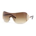 thumbnail image 1 of Womens Iced Out Rhinestone Jewel Hinge Curved Wrap Shield Rimless Sunglasses All Brown, 1 of 4