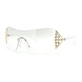 thumbnail image 1 of Womens Iced Out Rhinestone Jewel Hinge Curved Wrap Shield Rimless Sunglasses White - Clear, 1 of 4