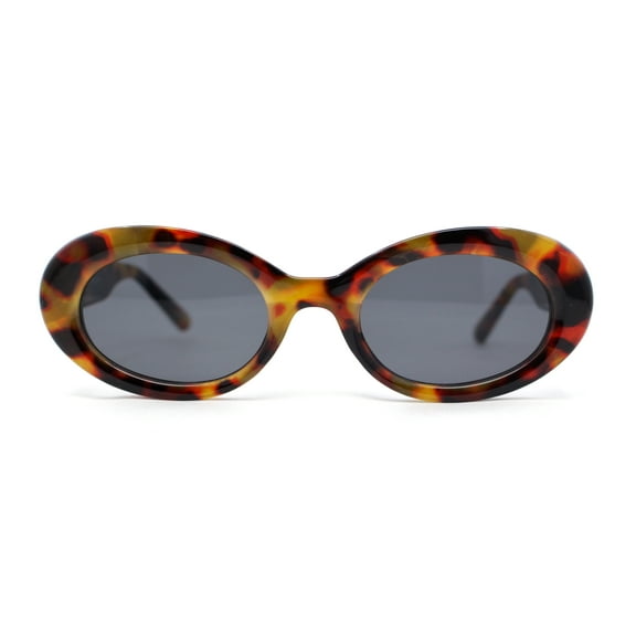 Womens Iconic Mod Thick Plastic Oval Round Classic Sunglasses Tortoise - Black