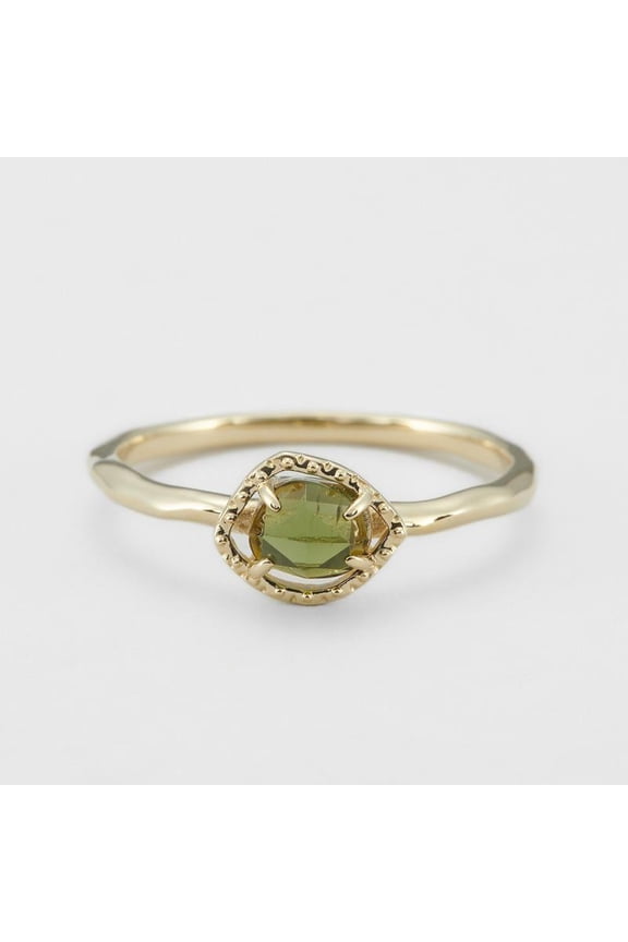 Womens Imitation Peridot Ring Adjustable Copper Geometric Retro Japanese Inspired Elegant Durable Jewelry Fine Craft