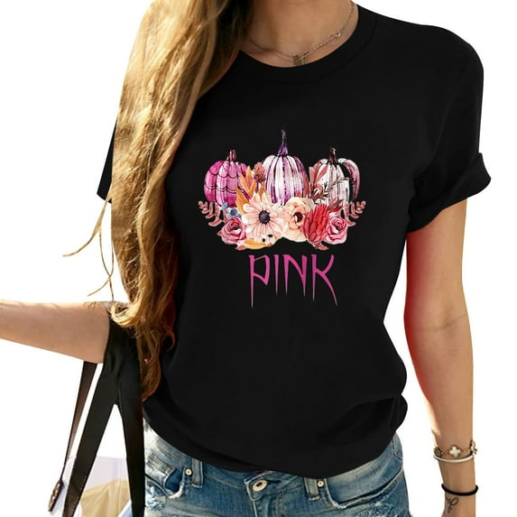 Womens In October We Wear Pink Cute Pumpkin Breast Cancer Awareness Raglan Baseball T Shirt Black 2X-Large