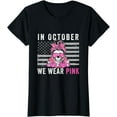 thumbnail image 1 of Womens In October We Wear Pink Ribbon American Flag USA T-Shirt, 1 of 4