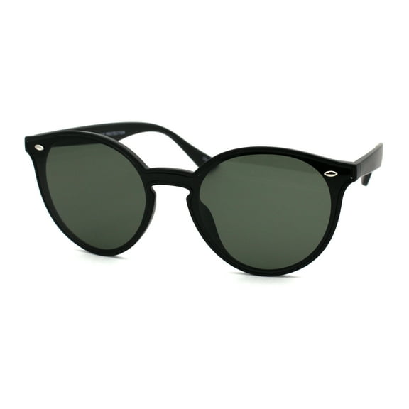 Womens In Set Shield Lens Keyhole Retro Round Horn Rim Sunglasses Matte Black Green