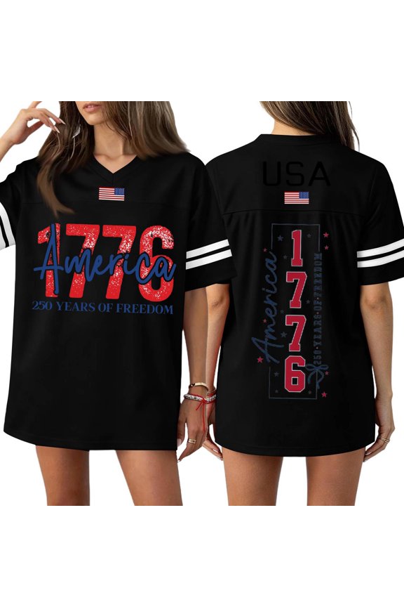 Womens Independence Day Jersey Shirts Short Sleeve 4Th of July Top Usa Flag Graphic V Neck Tunic Tops