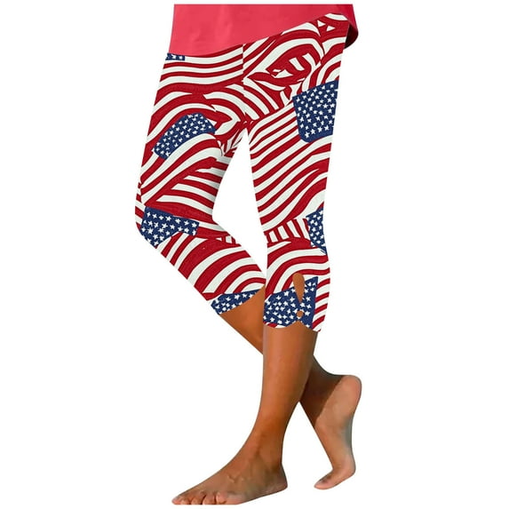 Womens Independence Day Leggings Skinny Leg Yoga Pants Stars Printed Capri Pants American Patriotic Legging Slim-Fit Trousers Beach Vacation Trendy 2025 Summer Clothes