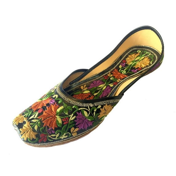 Womens Indian Shoes Phulkari Punjabi Jutti Gift for her Slip on Flat Shoes Ballet For Women US 9/ EURO 40
