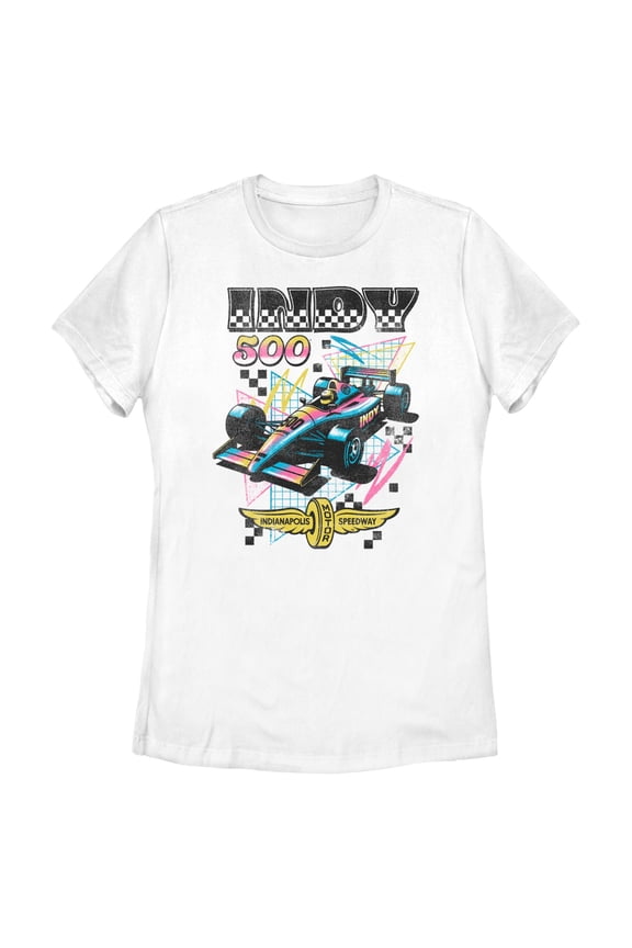 Womens Indy 500 Colorful Racing Car Logo T Shirt