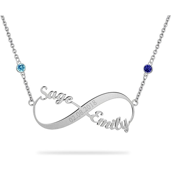 Womens Infinity Name Necklace Personalized 1-8 Name Pendant Necklace with Birthstone for Mother Grandmother Custom Name Jewelry for Christmas Mothers Day Birthday