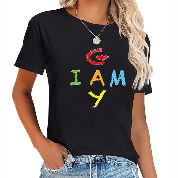 Womens Infinity Pride Party prideflag/ BE YOU/ I AM GAY T-Shirt Black
