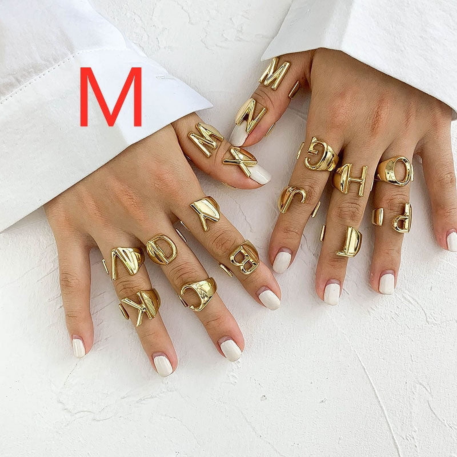 Womens Initial Letter Ring Gold Metal Alphabet Ring A-Z Index Finger ...
