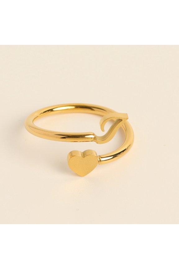 Womens Initials Letter Ring Three Dimensional Stainless Steel 18K Gold Plated Adjustable Jewelry Gifts For Her