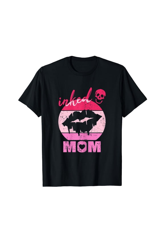 Womens Inked Mom Lips Proud Mother with Tattoos Gift Tattooed Mama T-Shirt