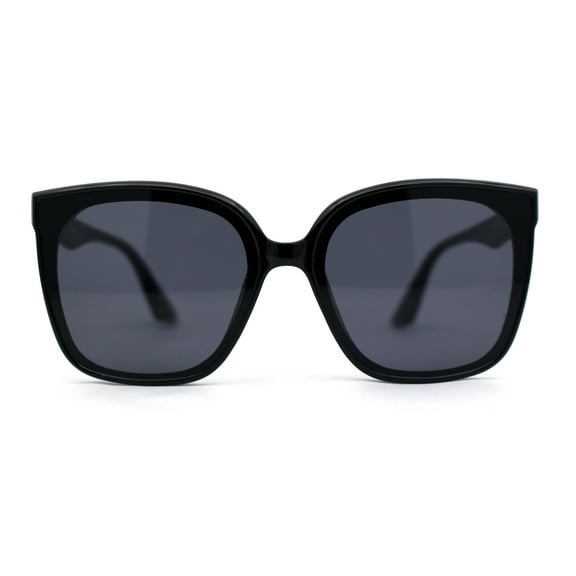 Womens Inset Lens Horn Rim Plastic Oversize Sunglasses All Black