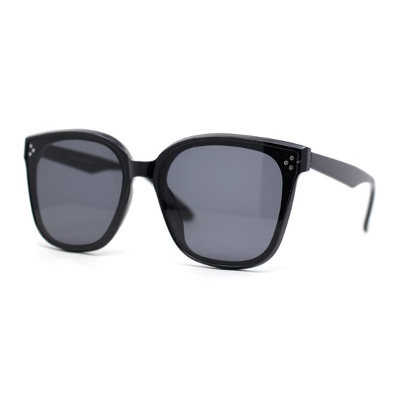 Womens Inset Lens Horn Rim Retro Plastic Chic Sunglasses All Black