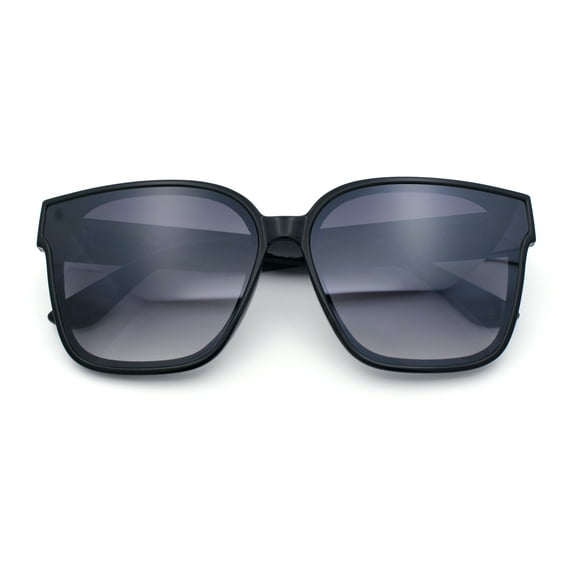 Womens Inset Lens Large Plastic Rectangle Horn Rim Marble Inlay Sunglasses Black Brown Grey - Smoke