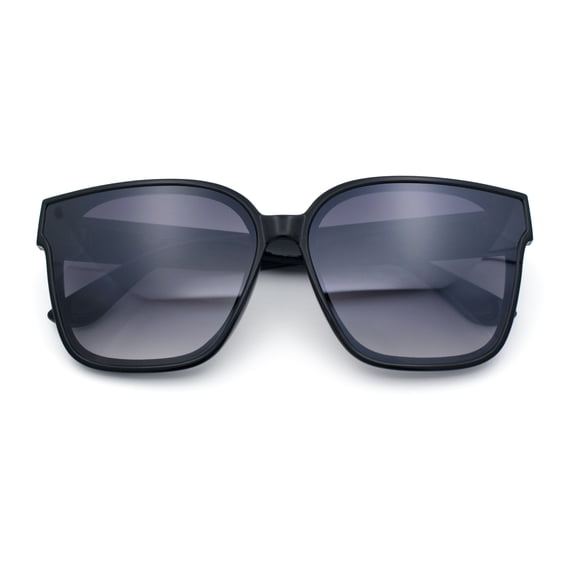 Womens Inset Lens Large Plastic Rectangle Horn Rim Marble Inlay Sunglasses Black Brown Grey - Smoke