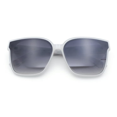 Womens Inset Lens Large Plastic Rectangle Horn Rim Marble Inlay Sunglasses White Slate - Smoke