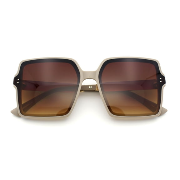 Womens Inset Lens Rectangular Butterfly Chic Plastic Fashion Sunglasses Beige - Brown