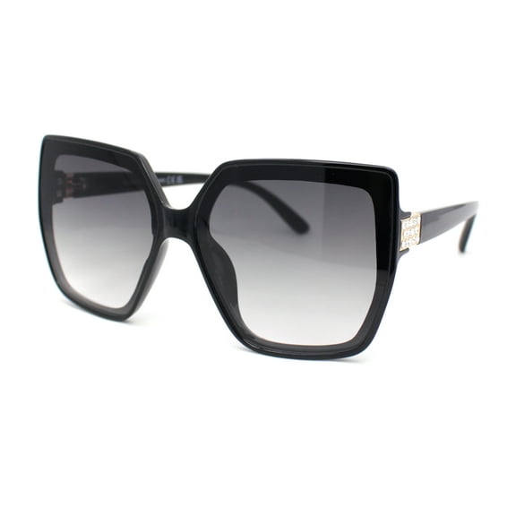 Womens Inset Squared Butterfly Rhinestone Jewel Hinge Sunglasses Black - Smoke