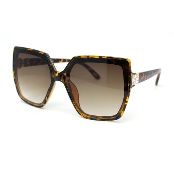 Womens Inset Squared Butterfly Rhinestone Jewel Hinge Sunglasses Tortoise - Brown