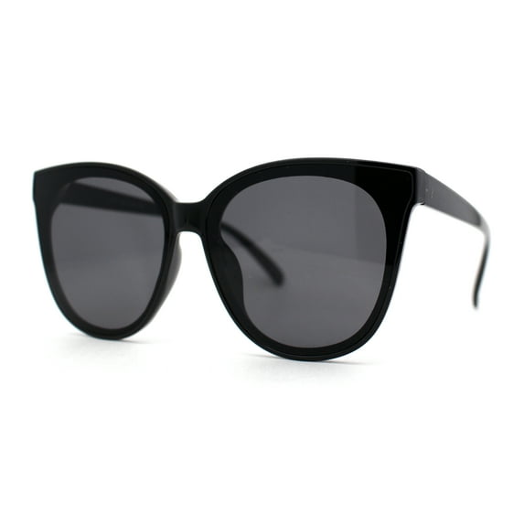 Womens Inset lens Round Horn Rim Minimalist Fashion Sunglasses All Black