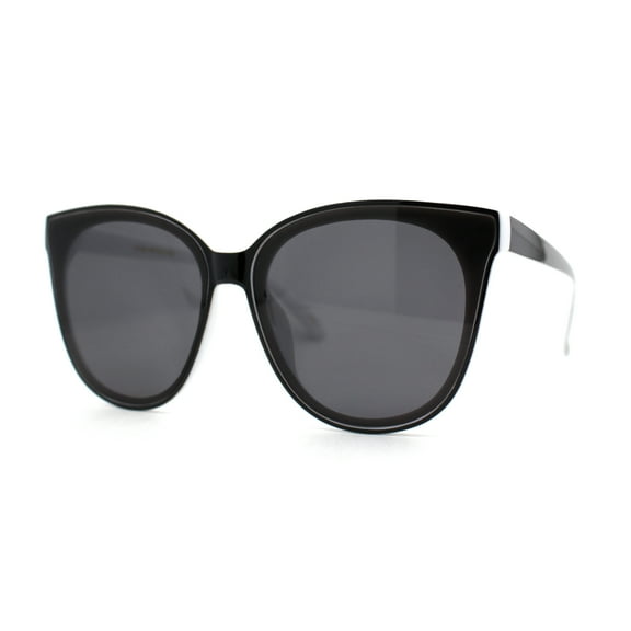 Womens Inset lens Round Horn Rim Minimalist Fashion Sunglasses Black White