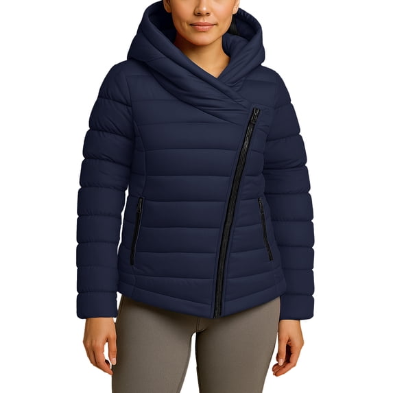 Womens Insulated Premium Winter Puffer Jacket Lightweight Navy Snow Jacket-L