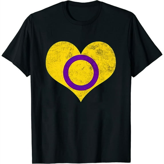 Womens Intersex Pride Heart Flag Identity Lgbt Gay Graphic T Shirt Black 3X-Large