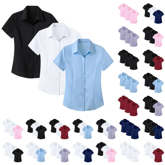 Womens Interview Ready Short Sleeve Shirt Business Formal Wear Wrinkle Free Comfort Top