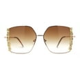 thumbnail image 1 of Womens Intricate Rhinestone Jewel Trim Metal Oversized Sunglasses Gold Brown, 1 of 4