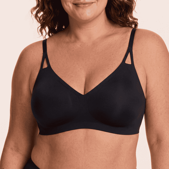 Womens Invisible Embrace Wireless Bralette - 3D Soft Support Bra with Sculpted Back & No-Ride-Up Underband(Black)
