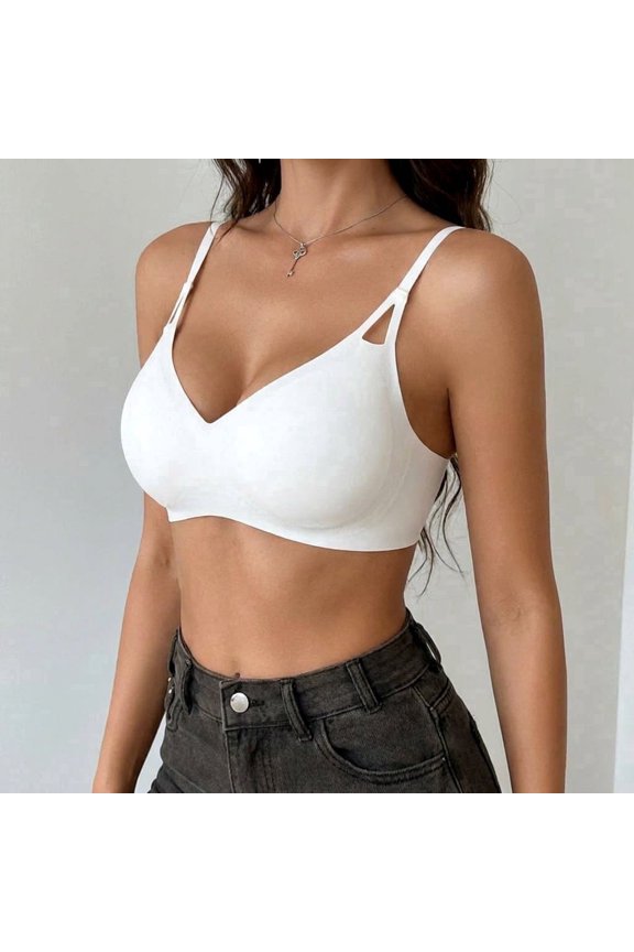 Womens Invisible Embrace Wireless Bralette - 3D Soft Support Bra with Sculpted Back & No-Ride-Up Underband(White)