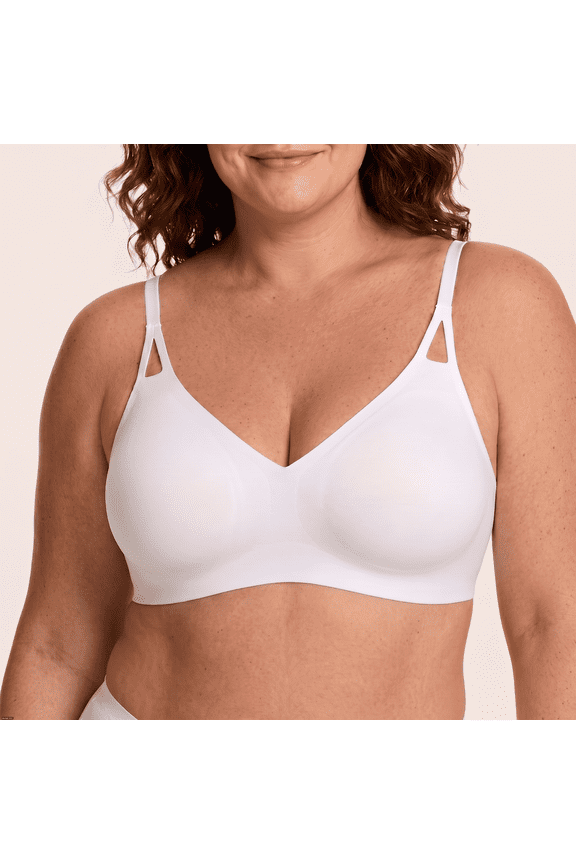 Womens Invisible Embrace Wireless Bralette - 3D Soft Support Bra with Sculpted Back & No-Ride-Up Underband(White)