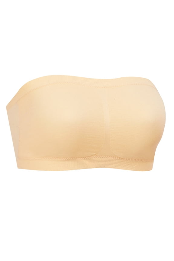 Womens Invisible Strapless Bra With Builts In Removable Pads Ribbed Trim Wirefree Daily Wear Bandeau Bralette