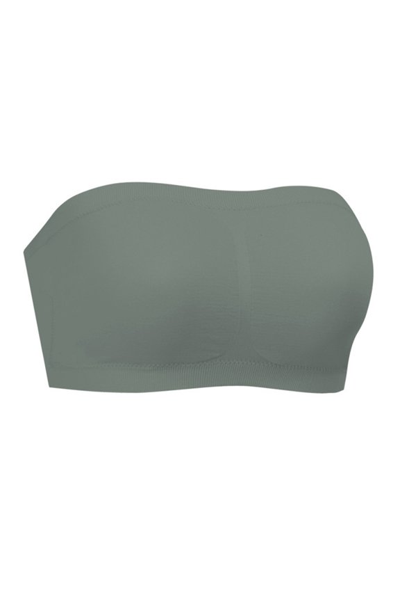 Womens Invisible Strapless Bra With Builts In Removable Pads Ribbed Trim Wirefree Daily Wear Bandeau Bralette