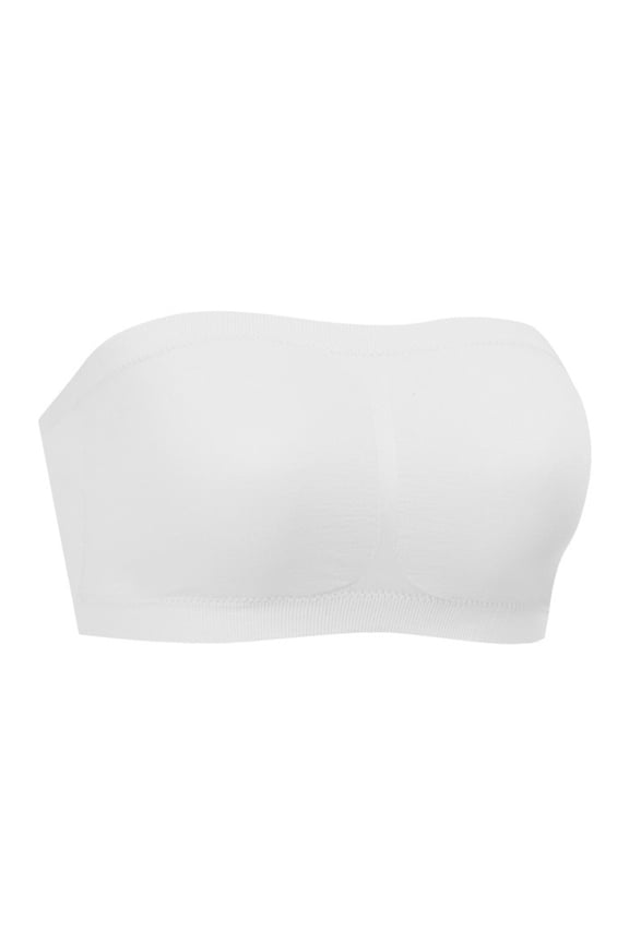 Womens Invisible Strapless Bra With Builts In Removable Pads Ribbed Trim Wirefree Daily Wear Bandeau Bralette