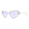thumbnail image 1 of Womens Iridescent Rhinestone Bling Bubbly Heart Shape Sunglasses All Purple, 1 of 4