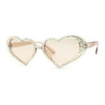 thumbnail image 1 of Womens Iridescent Rhinestone Bling Bubbly Heart Shape Sunglasses Beige, 1 of 4