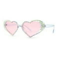 thumbnail image 1 of Womens Iridescent Rhinestone Bling Bubbly Heart Shape Sunglasses Blue - Pink, 1 of 4