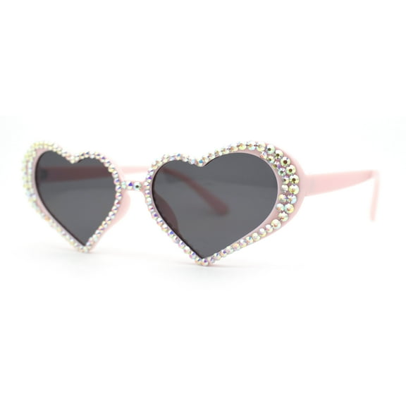Womens Iridescent Rhinestone Bling Bubbly Heart Shape Sunglasses Pink - Black