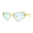 thumbnail image 1 of Womens Iridescent Rhinestone Bling Bubbly Heart Shape Sunglasses Yellow - Blue, 1 of 4