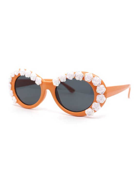 Womens Iridescent Rose Flower Stud Oval Mod Fashion Sunglasses Blue - Black