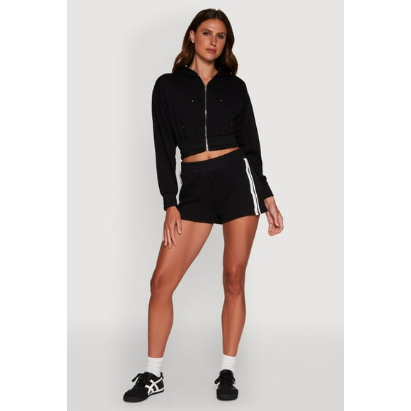 Womens Iris High Waisted Varsity Stripe Fleece Shorts