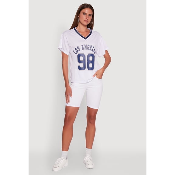 Womens Iris Los Angeles 98 Graphic V-Neck Jersey