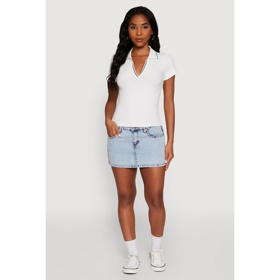 Womens Iris Ribbed Knit Polo Top with Contrast Trim