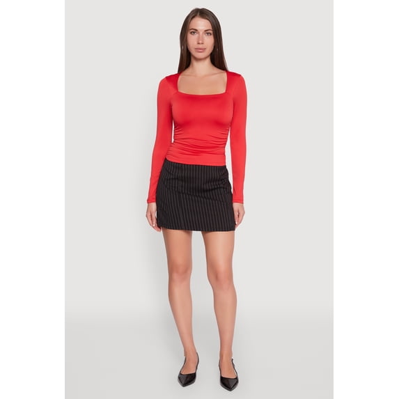 Womens Iris Square Neck Ruched Side Long Sleeve Top