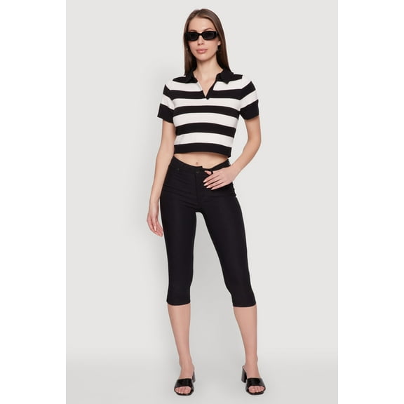 Womens Iris Striped Crop Polo Shirt